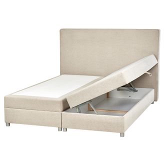 Beliani Beliani - Cama Continental Beige Claro Plateado 160 X 200 Cm Poli&eacute;ster Almacenaje Minister