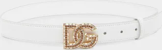 Dolce & Gabbana Rhinestone DG Logo Calfskin Belt