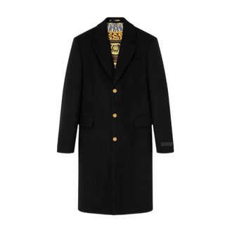 Versace Wollen single-breasted jas - Heren - Mantel - Zwart - 3XL - Wol - Jassen