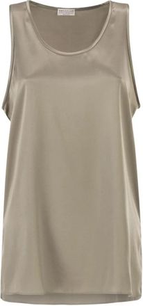 Brunello Cucinelli Zijden Tanktop - Dames - Tops zonder mouwen - Beige - L - Tops