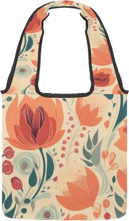 Generic Fresh Flower Reversible Canvas Shoulder Tote - Double-Sided Print, 12oz Cotton, 27cm Drop, Fold-Flat Bag for Travel, Shopping, Street Outings