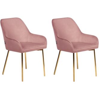 Beliani Conjunto De 2 Sillas De Comedor Tapizadas En Terciopelo Con Patas Doradas Estilo Retro Glamour Rosa Loverna