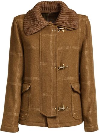 Fay Oversized Ribbed Knit Collar Jacket With Suede Reinforcements