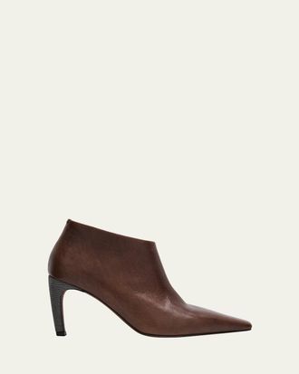 Brunello Cucinelli Leather Monili-Heel Ankle Booties