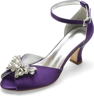 Generic Bridal Wedding Shoes Low Heel Wedding Shoes Bride Rhinestones Mid Heels Bridal Shoes Women Wedding Sandals 6.5Cm,Dark Purple,8 UK