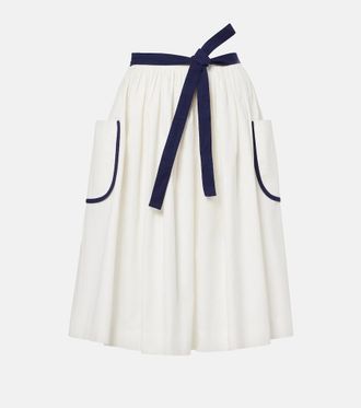 Prada Gonna midi in cotone e lino con cintura