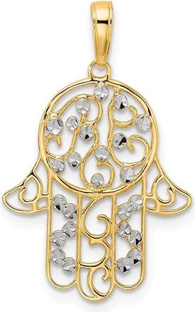 Diamond2Deal 14k Yellow Gold White Rhodium Diamond-Cut Fancy Hamsa Pendant