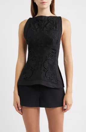 House of CB Valencia Broderie Anglaise Boat Neck Top in Black at Nordstrom, Size X-Small