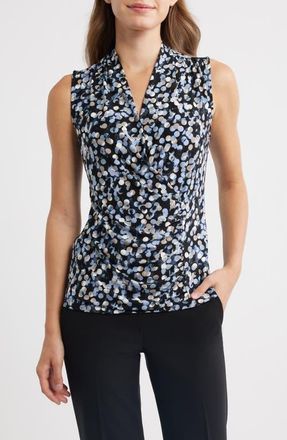 Anne Klein Dot Print Sleeveless Faux Wrap Top in Anne Black Multi at Nordstrom, Size X-Small