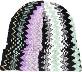 Missoni Geometric Fantasy Wollen Mix Multicolor Beanie Muts - Dames - Hoeden - Veelkleurig - ONE Size - Wol - Accessoires