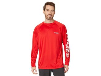 Columbia Terminal Tackletm Long Sleeves Shirt Mens T Shirt Red Spark/White Logo : 2XL, Polyester