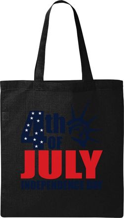 Generic 4th Of July Independence Day Statue Of Liberty Stars Graphic Natural Ecological Cotton Tote Bag Black