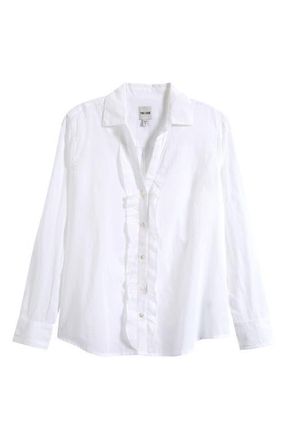 Nic+Zoe Ruffle Cotton Shirt in Paper White at Nordstrom, Size Xx-Large
