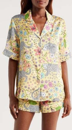Karen Mabon Snow Leopard Satin Short Pajamas in Yellow at Nordstrom, Size X-Small