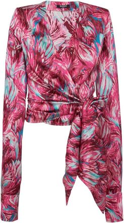 Balmain Verenprint satijnen wikkelblouse - Dames - Blouses - Roze - S - Satijn - Overhemden