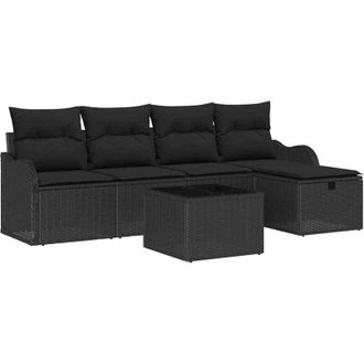 vidaXL Conjunto De Sof&aacute; De Jard&iacute;n Con Coj&iacute;n 6 Pcs Negro Polirat&aacute;n