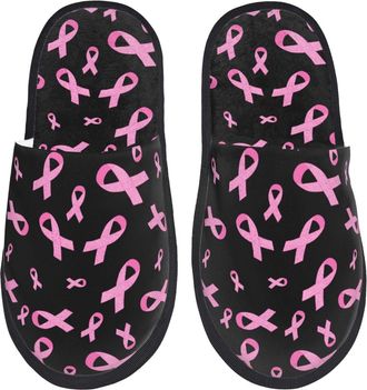 Generic House Shoes Breast Cancer Awareness Print Lightweight Ladies Slippers Plush Breathable Womens Slippers Indoor Winter L
