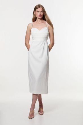 Karen Millen Womens Polished Tailored Corset Detail Midi Dress - White viscose - Size 16 UK