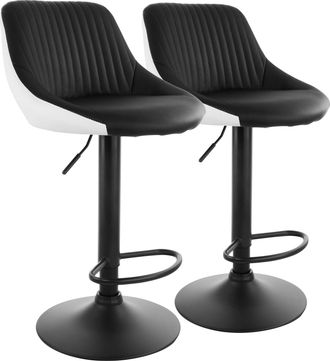 Elama 2 Piece Faux Leather Adjustable Bar Stool in Black and White with Black Base