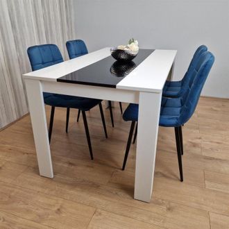 Kosy Koala Kosy Koala - Dining Table and 4 Chairs White Black Wood 4 Velvet Blue Chairs Dining Room