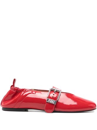 Ganni buckled ballet flats - Red