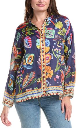 Johnny Was The Audrey Oversized Shirred Back Silk Shirt