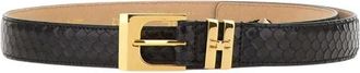 Elisabetta Franchi Slim Riem met Schaaltextuur Leer - Dames - Riemen - Zwart - 40 CM - Leer - Accessoires
