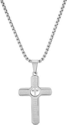 HMY Jewelry Mens Lords Prayer Cross Pendant Necklace in Silver at Nordstrom Rack
