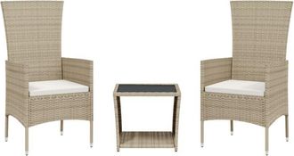 vidaXL Set Comedor De Jard&iacute;n 3 Pzas Con Cojines Rat&aacute;n Sint&eacute;tico Beige Vidaxl