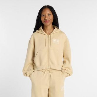 New Balance Donna Reimagined Fleece Full Zip in Marrone, Taglia XL