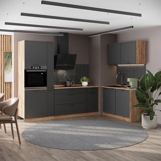 Vicco Cocina Fame-line, Gris Oscuro/roble Dorado, 220 X 120 Cm, Et Antracita, Vicco