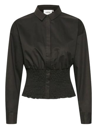 Gestuz smocked-waist shirt - women - Cotton - 34 - Black