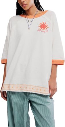 Free People Guilia Graphic Oversized Embroidered Cotton T-Shirt in Summer Cream Combo at Nordstrom, Size X-Large