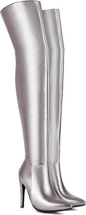 Generic Silver,6.5 UK,Womens Pointed Toe Over The Knee Thigh High Boots Stiletto High Heel Patent Leather PU Side Zipper Fall Boots Dress Shoes for Wedding Pa