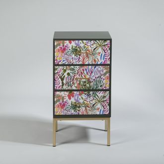 Maisons du monde Mueble auxiliar de almacenaje con 3 cajones y hierro forjado con motivo vegetal multicolor