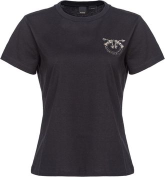 Pinko Love Birds-embellished cotton T-shirt - women - Cotton - S - Black