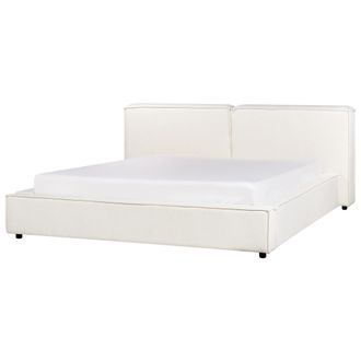 Beliani Cama De Agua Cl&aacute;sica Tapizada Somier De L&aacute;minas De Tela Blanco Crema 180 X 200 Linards