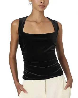 French Connection Stretch Velvet Corset Top In Black