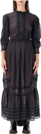 Fortela Astrid Caftano Lange Jurk - Dames - Maxi kleedjes - Zwart - S - Katoen - Kleedjes