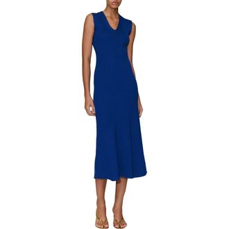 Mango Rib Knit V-Neck Midi Dress in Blue at Nordstrom, Size 0