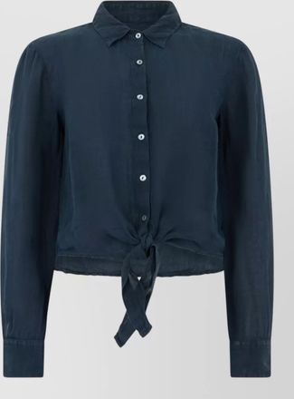 120% Lino linen cropped long-sleeve shirt