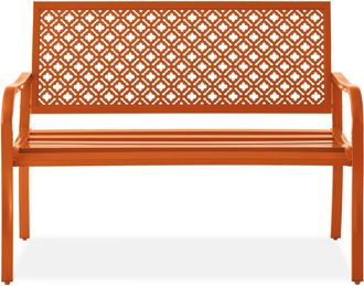 Best Choice Products Indoor Outdoor Steel Garden Bench w/ Geometric Backrest, Foot Levelers