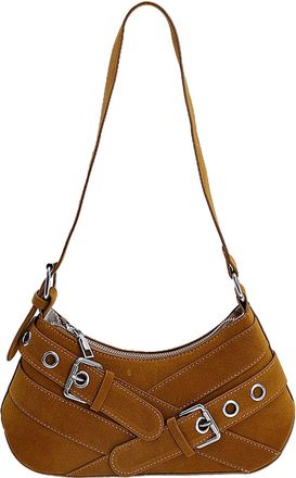 Generic Cymwer PU Leather Frosted Shoulder Bag Vintage Rivet Armpit Bag Motorcycle Bag (Yellow)