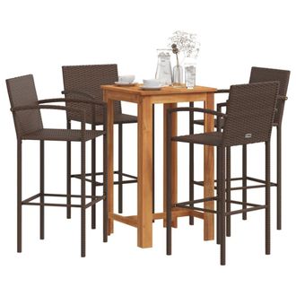 Berkfield Home 5 Piece Garden Bar Set Brown Solid Wood Acacia & Poly Rattan
