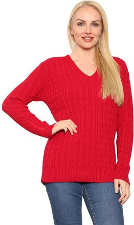 Janisramone Womens Cable Knit Jumper, V Neck Jumpers for Women UK, Long Sleeves Pullover Chunky Knitted Jumpers for Women, Warm Ladies Sweaters, Casual Womens Win