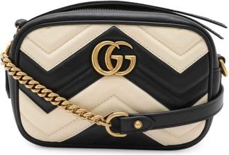 Gucci Pre-owned Shoulder Bags, female, Beige, Size: ONE SIZE Pre-owned Chevron Pattern Crossbody Bag with Chain Strap
