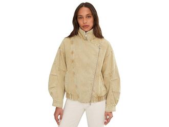 Avec Les Filles Oversized Layered Bomber Womens Jacket Washed Khaki : MD, Cotton