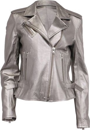 Iro Iro Newhan Biker Jacket in Silver Lambskin Leather