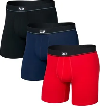 Saxx Essential Cotton Boxer Brief Fly 3-Pack Alltagsunterw&auml;sche f&uuml;r Herren | schwarz