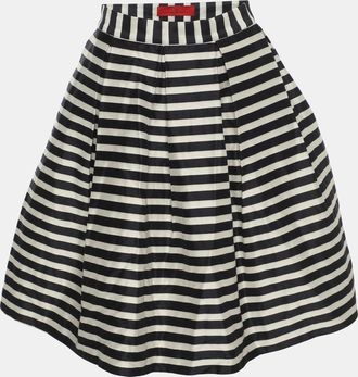 Carolina Herrera White/navy Blue Stripe Silk Blend Pleated Midi Skirt